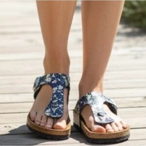 Papillio GIZEH Navy Floral Toe-Post Sandals